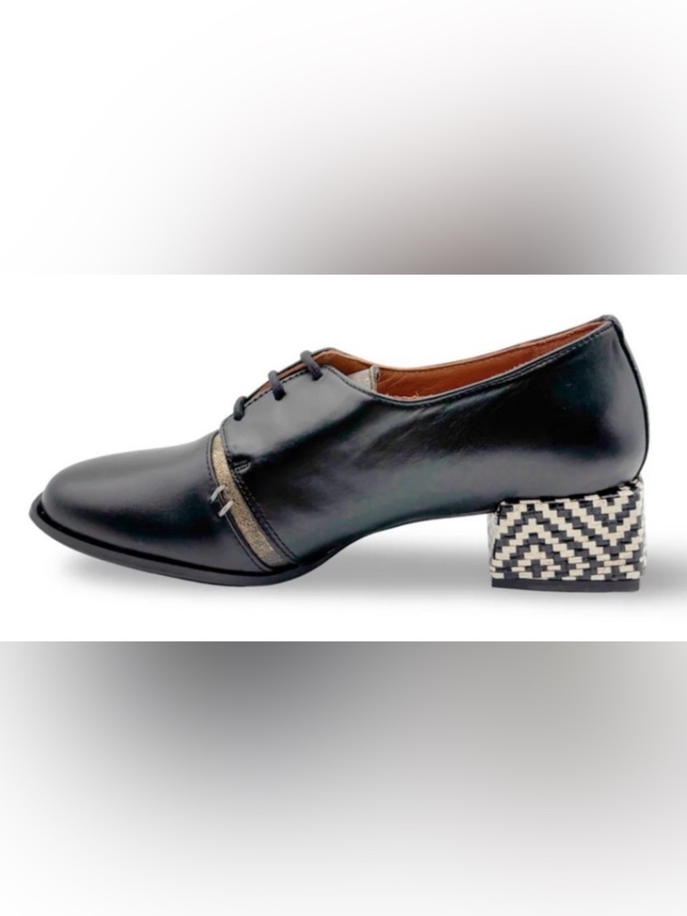 NWT [Nemonic] 2391 Mix Black Derby Almond Toe Heel Loafer Womens EU 37 / US 6.5 - Picture 4 of 13